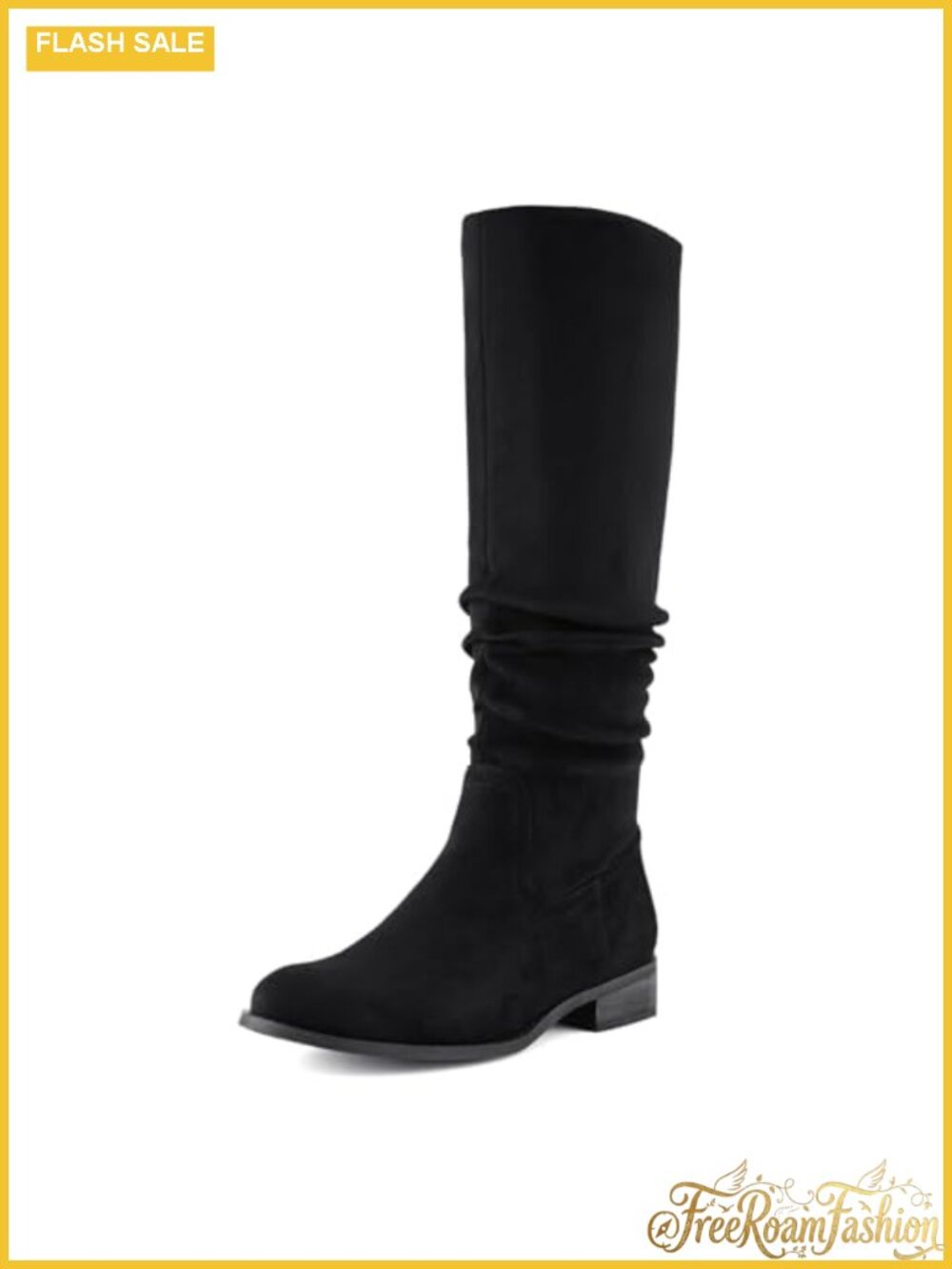 Knee High Slouch Boots Faux Suede Pointed Toe Low Heel